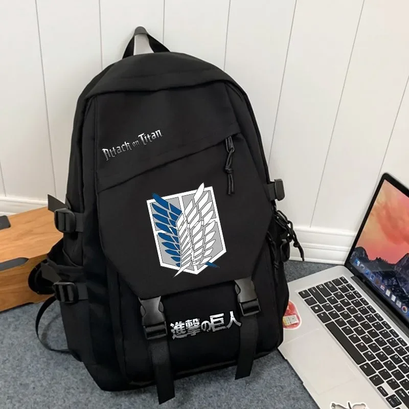 32×45×14cm Black Blue White, Attack On Titan, Shingeki no kyojin, Anime, Student Kids Teens School Bags, Backpacks, Girls Boys