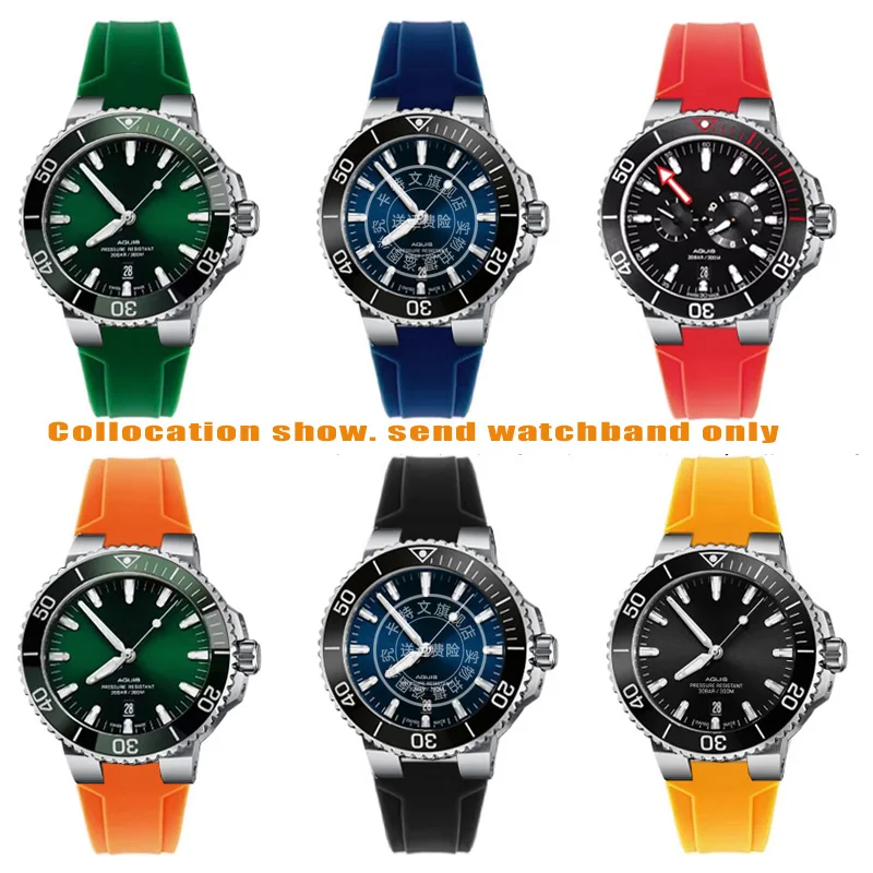 Gelang jam tangan karet untuk pria, gelang olahraga menyelam seri ORIS 7730 7740, gelang silikon mulut mengangkat