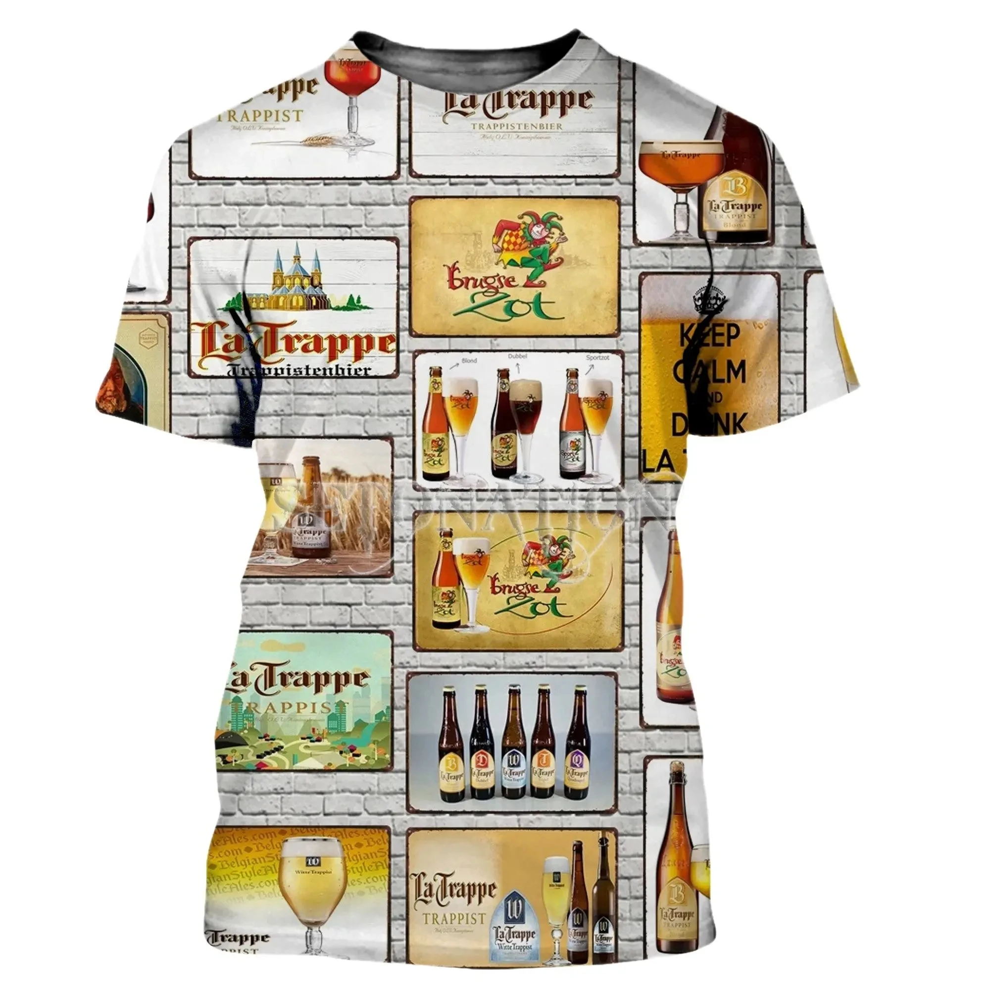 Street Pop Beer Series Printed T-shirt For Men Personalized Fun Casual Round Neck Harajuku Unisex Short Sleeve Top