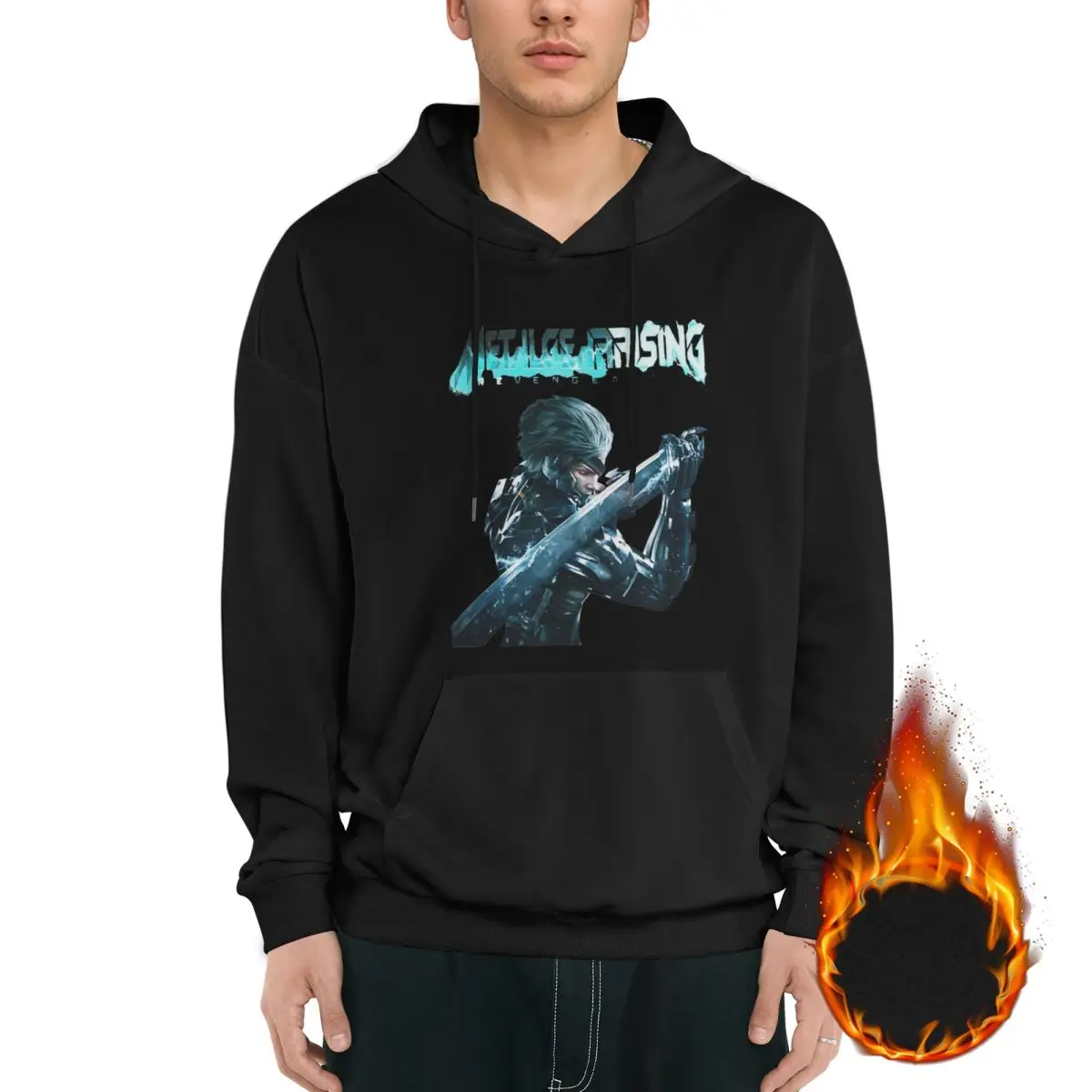 Men Fleece Lined Hoodie Metal Gear Rising Revengeance Game Outfits Sweatshirts Hoodies Long Sleeve Shirt