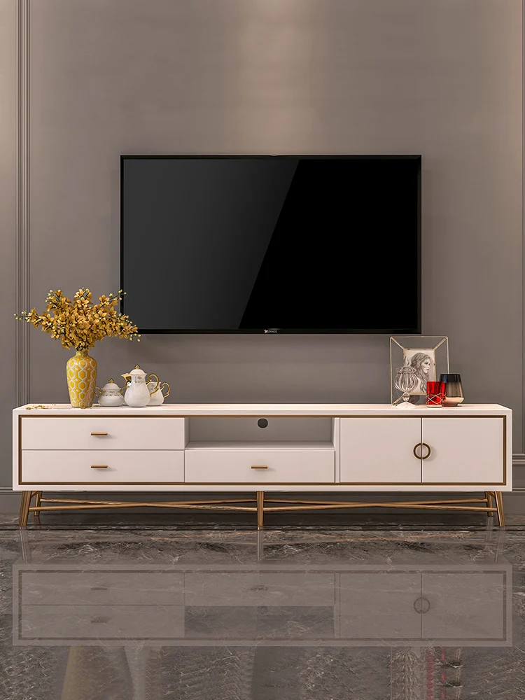 Postmodern luxury TV cabinet, painted white tea table, Hong Kong style living room, model room, combination furniture