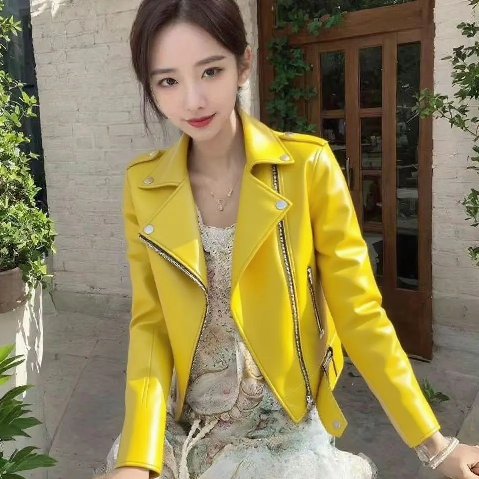 

Short 2025 Locomotive Korean PU Large Size Women's Leather Jacket Thin Women's Leather Jacket Spring and Autumn Slim New COAT