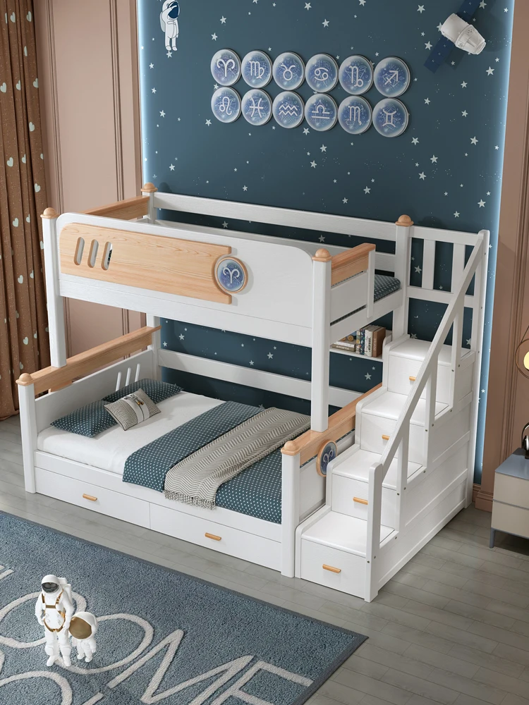 Rubber wood, all solid wood bunk bed, children\'s , mother and child, two-layer wooden, constellation sister and brother