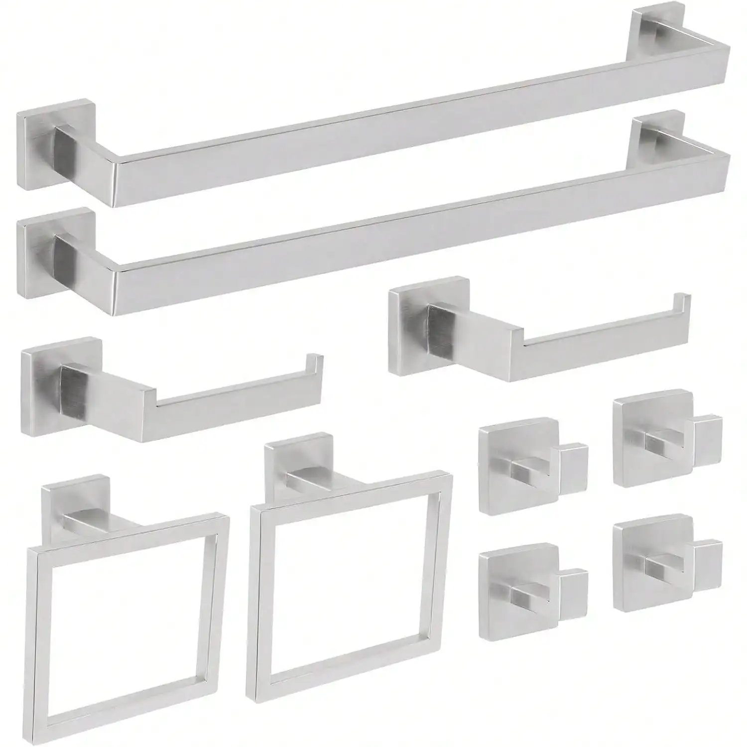 

10 PCS BathroomHardwareAccessoriesSet 23.6Inch StainlessSteel Bath TowelBar SetSquareTowelRing SetfoBathroomWall Mounted, Silver