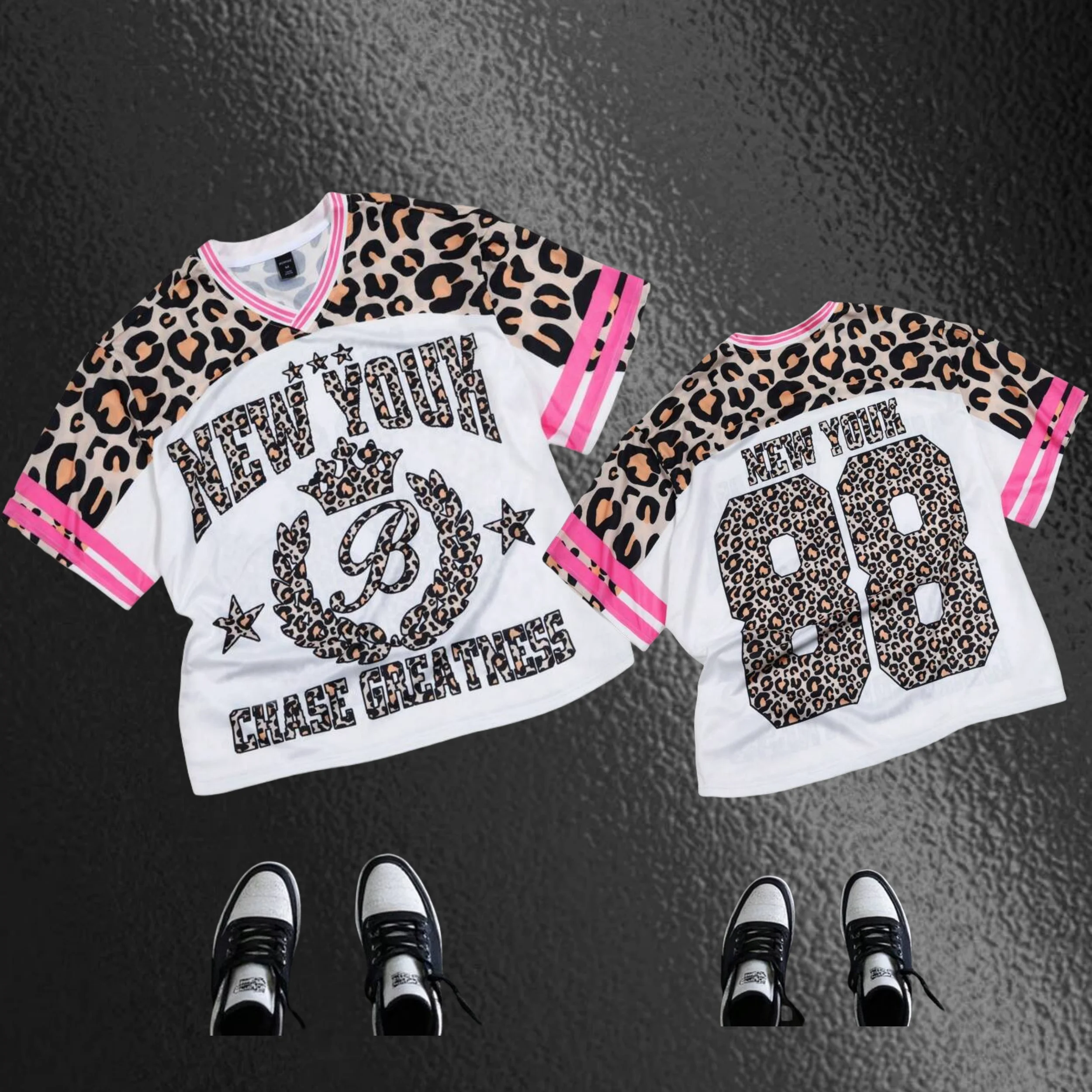 

2025 MEN Women Number 88 Print V Neck Short Sleeve T-Shirt Leopard Jersey Tops Baseball Jerseys Stripe Oversized Sport T-Shirt