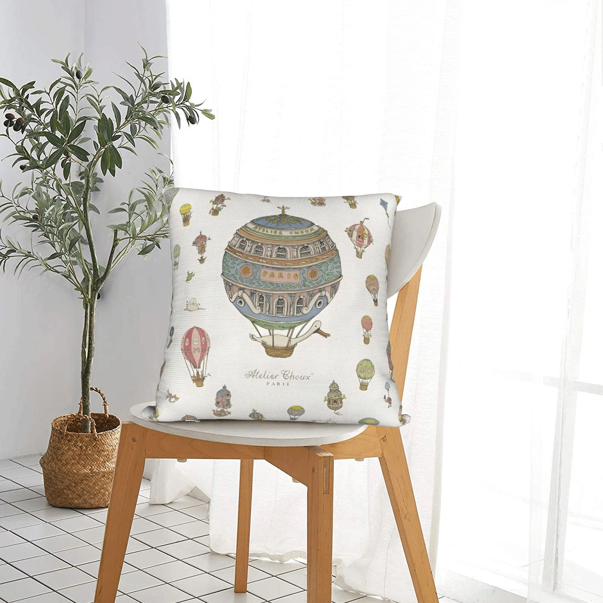 1pc Blue White Floral Cushion Cover, Polyester 2D Double Sided Print, Decorative Throw Pillowcase for Living Room Bedroom, Artis