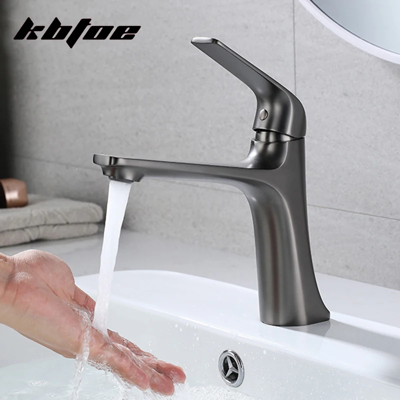 

Single Handle Bathroom Basin Faucet Brushed Gold Brass Vanity Hot Cold Water Sink Mixer Tap Gun Grey Single Hole Anti-Corrosion
