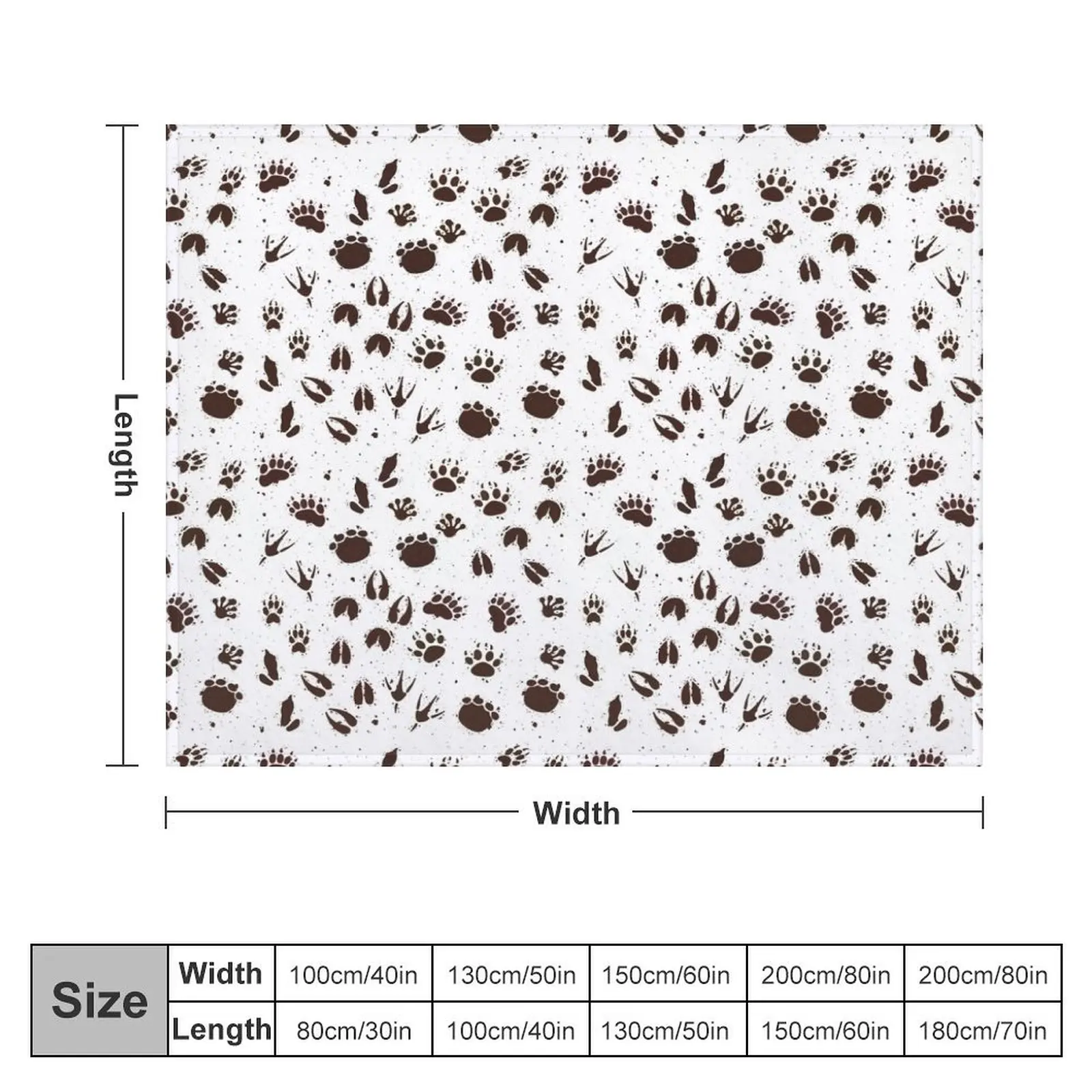 Brown wild animal pawprints on white background Throw Blanket Soft Beds Thermal Blankets