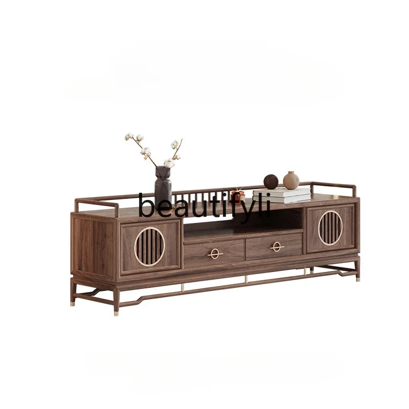 New Chinese sofa coffee table TV cabinet combination black walnut solid wood TV cabinet modern D80