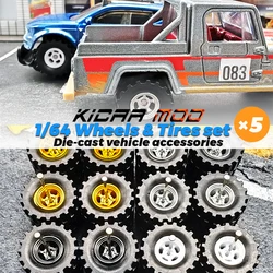 1/64 Wheels with Detachable All terrain Rubber Tires S Size for Toy Model Cars Refiting Parts for Hotwheels (5 Sets for 5 cars))
