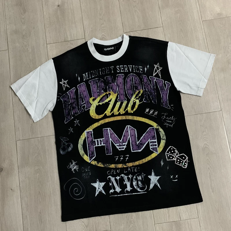American Trend HARMONY T-shirt High Quality Casual Loose Round Neck Tops Cotton Letter Printed Short Sleeve Tee