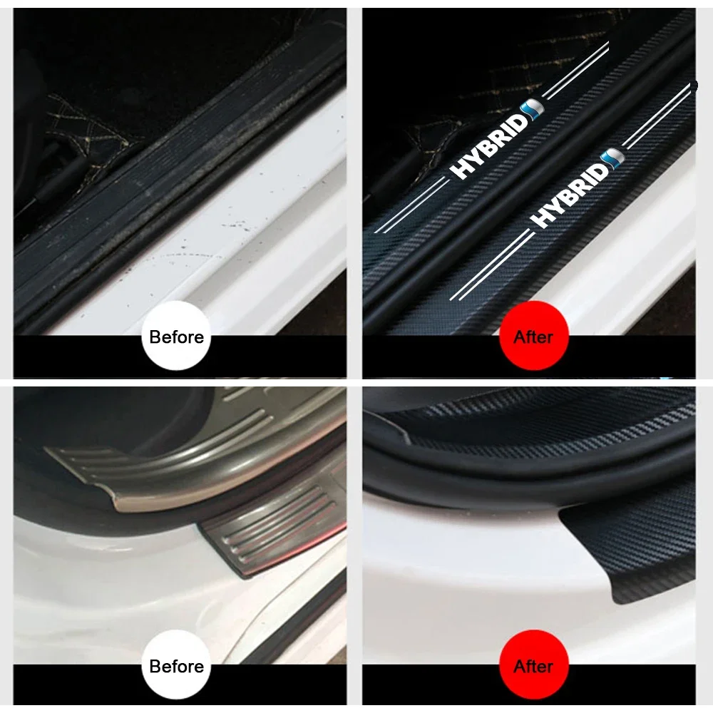 Car Stickers Door Sill Strips Pedals Carbon Fiber Protection Strips for HYBRID Toyota RAV 4 Prado Camry Corolla Yaris view 2