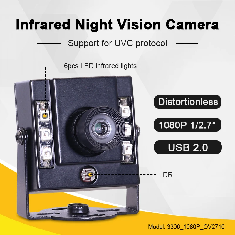 3306 1080P OV2710 2.9mm100degrees distortionless HD video conference Infrared night vision USB Industrial Mini camera