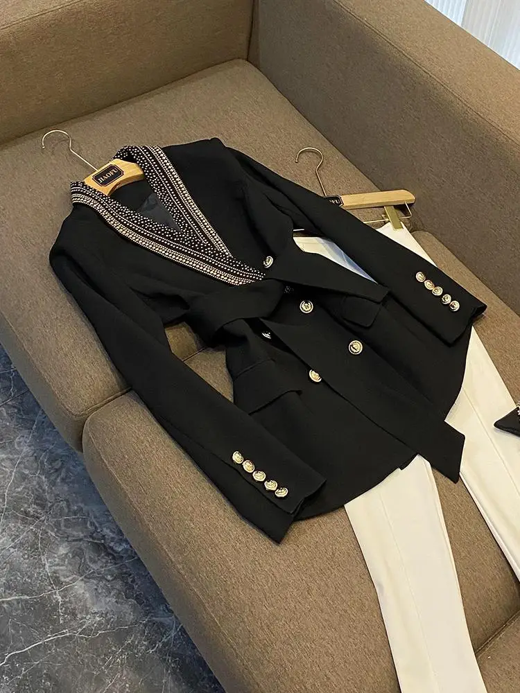 

Bla Heavyweight Jaet с металлической пластиной и поясом на талии Qingguo Воротник средней длины Верхняя одежда для женщин для поездок на работу Sle