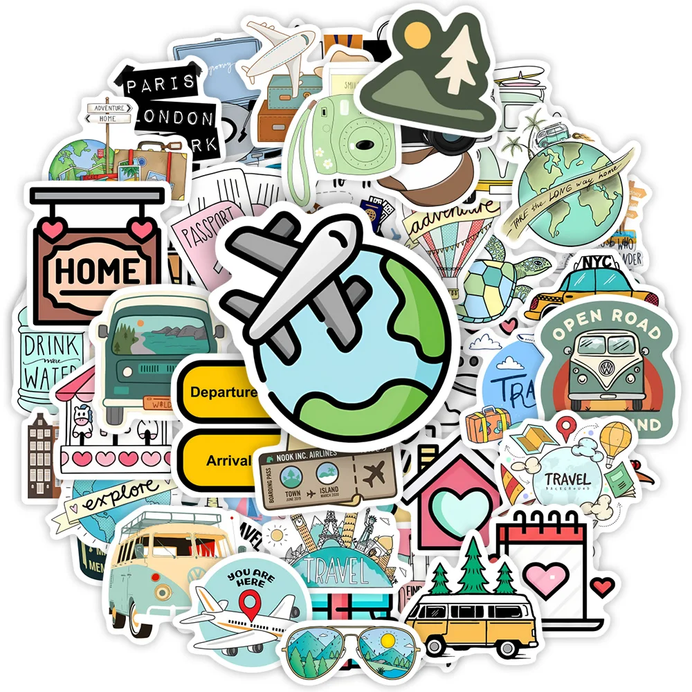 Impermeável Cartoon World Travel Stickers, Brinquedo DIY, Decalque Decorativo Graffiti para Telefone, Bagagem, Laptop, Garrafas, Scrapbook, Presente Bonito