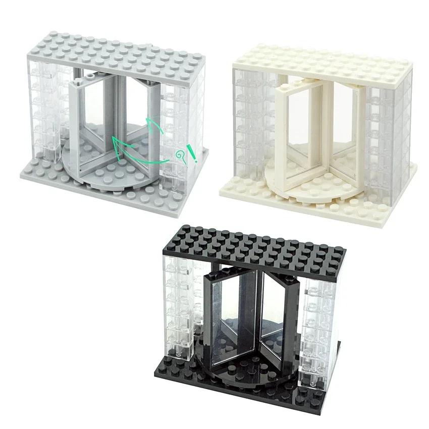 MOC City House Bricks Mall Hall Transparent Revolving Door Set DIY Building Blocks 60596 85941 30562 Creative Toys for Children