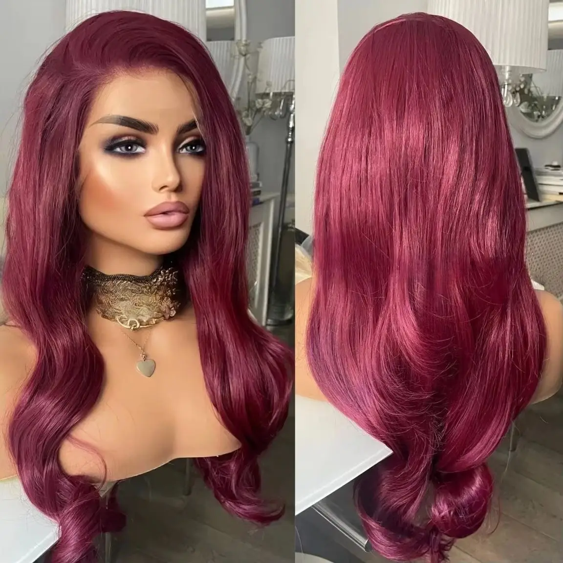 

99J Burgundy Red Body Wave Lace Front Wig Pre Plucked 13x4 HD Lace Frontal Wig Synthetic High Quality Glueess Daily Wear Cosplay