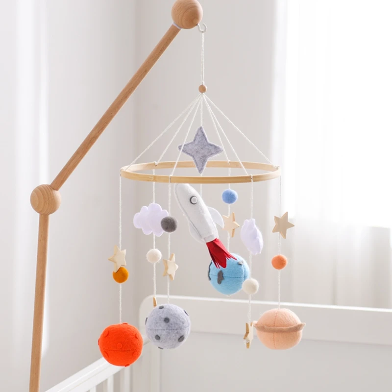 

Baby Bed Bell Crib Mobile Holder Rattles Toys Soft Felt Space Rocket Mobile Bed Bell Kid Stroller Hanging Crib Bracket Toy Gifts