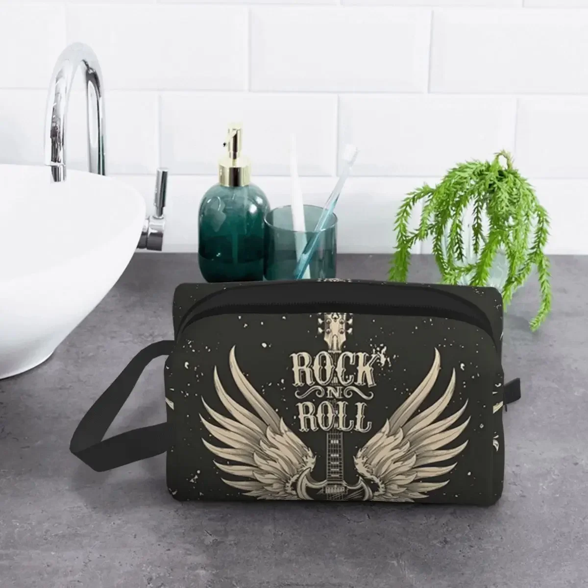 Rock And Roll Travel Toiletry Bag for Women Classic Guitar Cosmetic Organizer Beauty Storage Dopp Kit