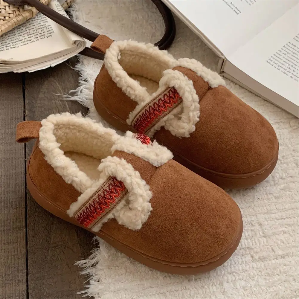 

Autumn Winter Retro Patchwork Colour Slippers Outer Wear Casual Non-slip Warm Fleece Soft Comfortable Female Women