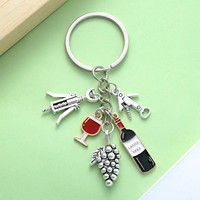 1pc Fashion Red Wine Keychain, Alloy Wine Glasses, Grapes, Bottle Opener Key Ring For Car Keys, Backpacks, Wallets