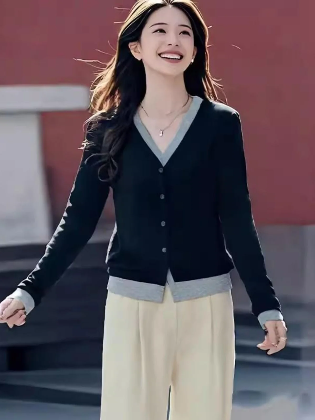 

Женский укороченный вязаный кардиган Slim Fit с длинным рукавом и V-образным вырезом, новинка весны, маленький размер, короткая верхняя одежда в корейском стиле, многослойный образ