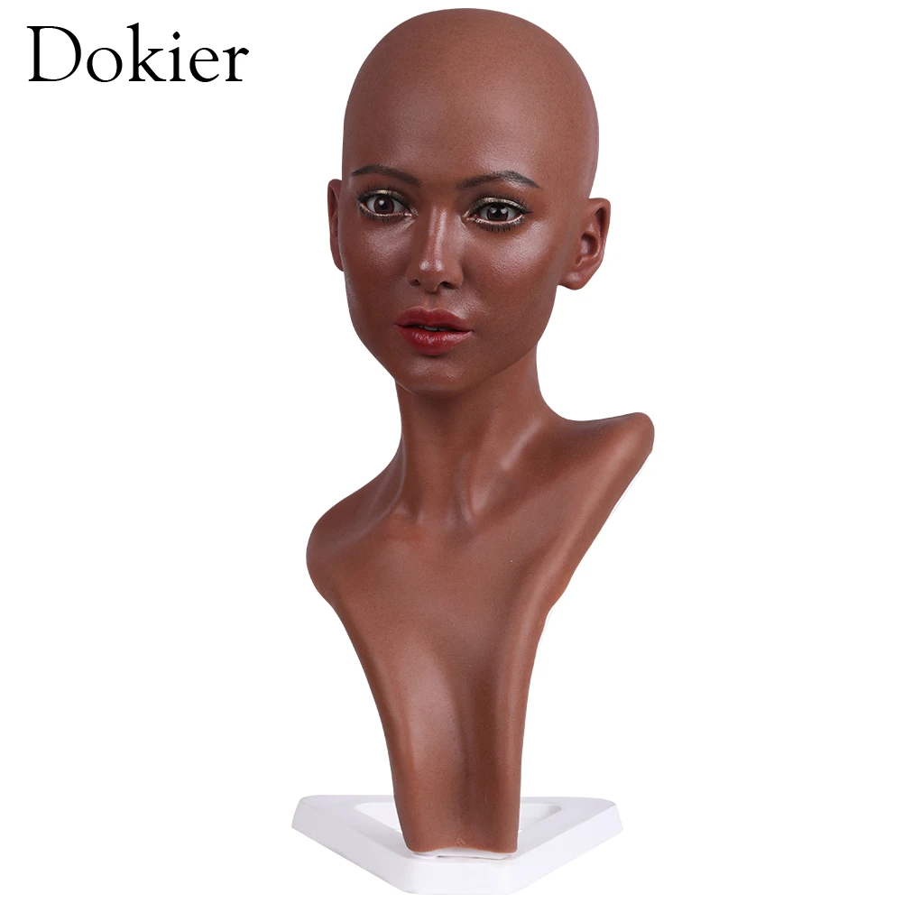 Dokier Realistic Silicone Material Female Head Model Lifelike Silicone Female Mannequin Head for Wig Hat Jewelry Display