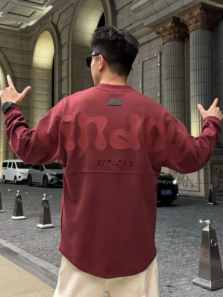 

Red Long Sve T-irt Men's Loose Luxury Printed Letter Embroidery Faionable Base irt Casual Sle All Seasons Wear