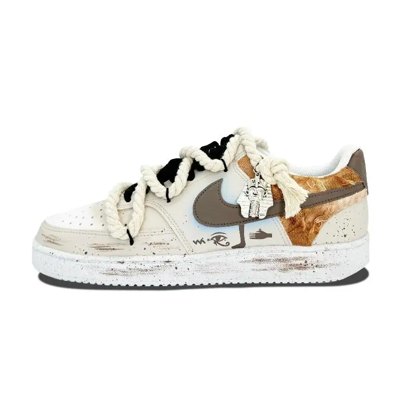 

【Настроить】Nike Court Vision 1, мужские кроссовки для скейтбординга, бежевые/коричневые кроссовки с низким берцем DH2987-101