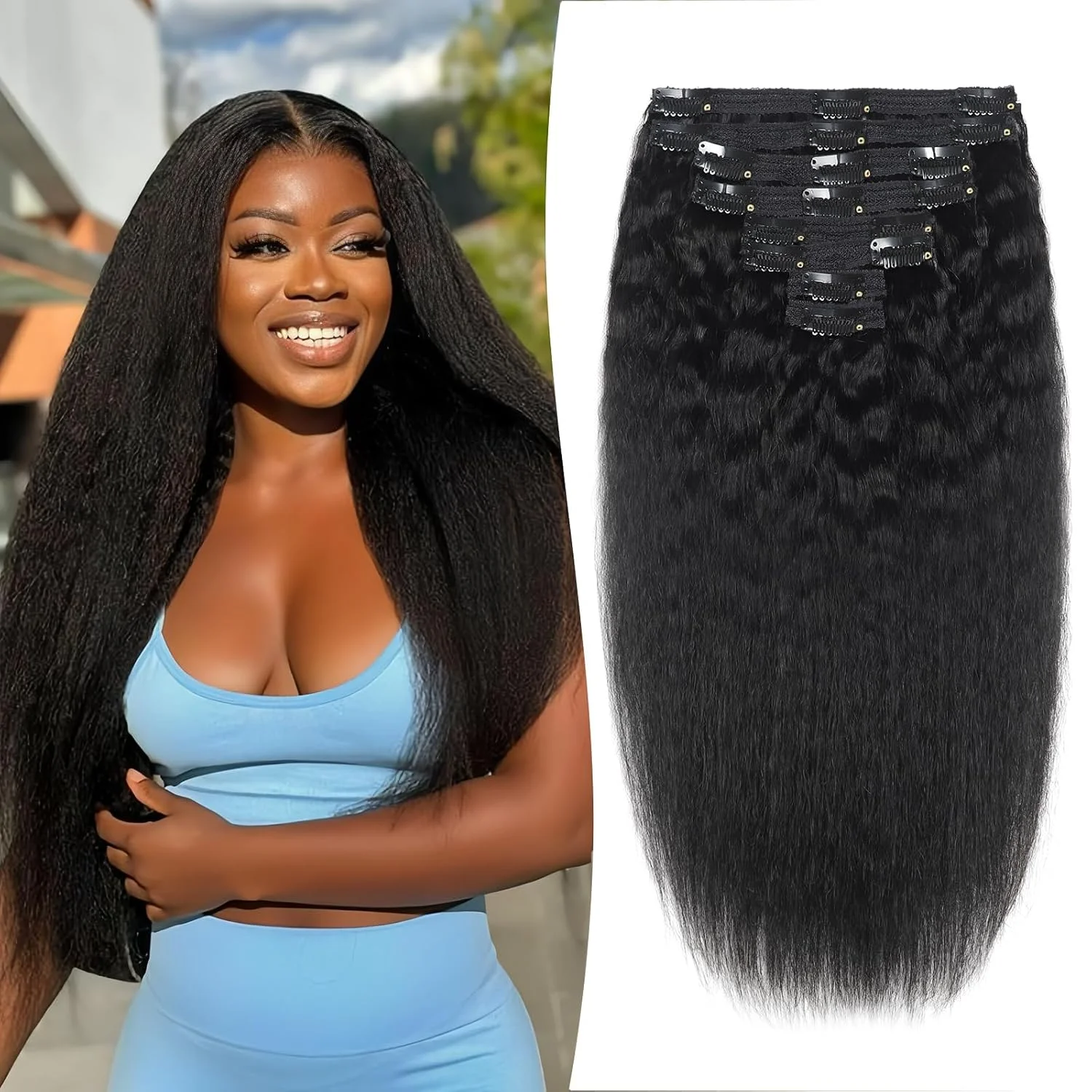 

Kinky Straight Clip ins 120g Clip in Hair Extensions Human Hair Natural Black Remy Kinky Straight Human Hair Clip in Extensions