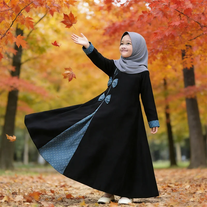Muslim Girls Hijab Dress 2 Pieces Set Kids Khimar Jalabiya Dubai Turkey Abaya Prayer Robe Kaftan Ramadan Eid Burqa Islam Outfits
