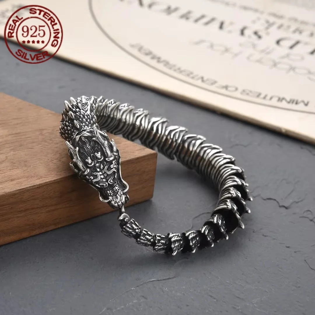 Rock style Golden Horacel Handmade retro faucet Bracelet Men's fashion trend personality S925 sterling silver keel chain jewelry