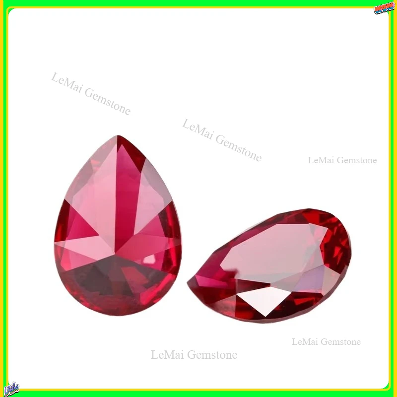 

Top Lab Grown Ruby Pear Cut Pigeon Blood Red VVS1 Synthetic Gemstone
