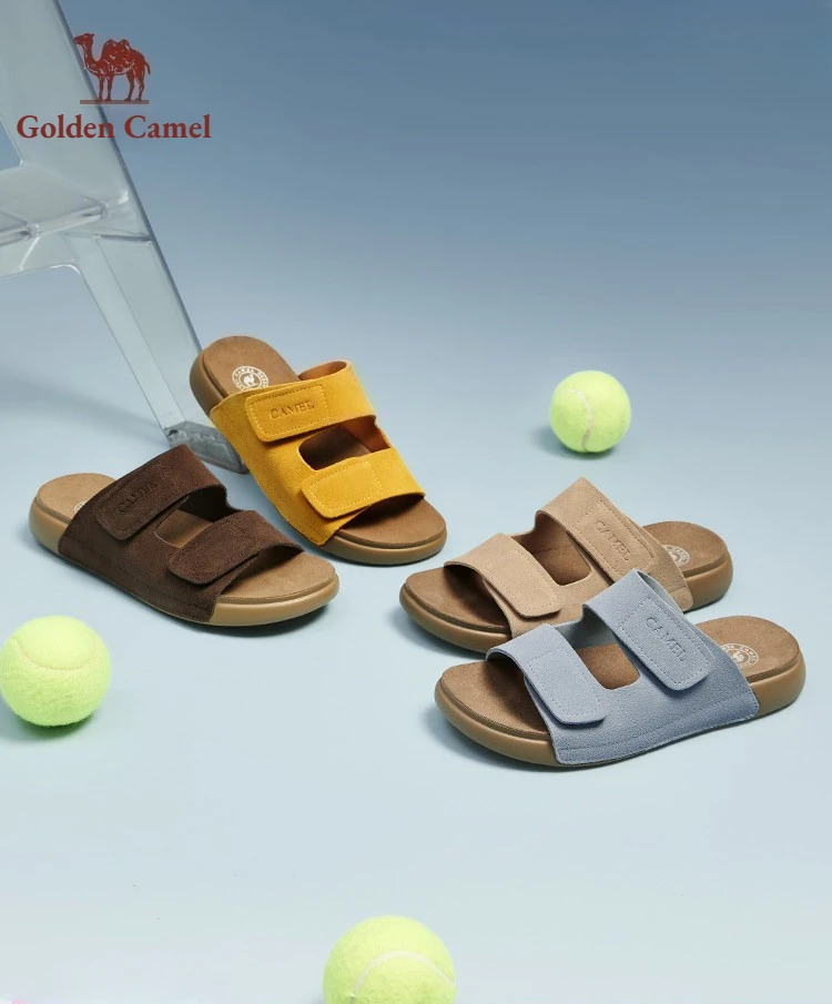

Женские люксовые сандалии Golden Camel 2026: весенние, для отпуска и путешествий, с двойной пряжкой, ретро-стиль, замшевые, повседневные шлепанцы