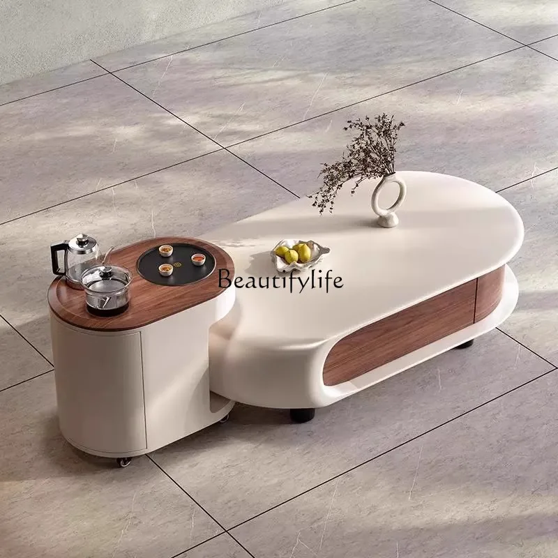 

Minimalist coffee table living room household small apartment cream wind mobile side table balcony small tea cart