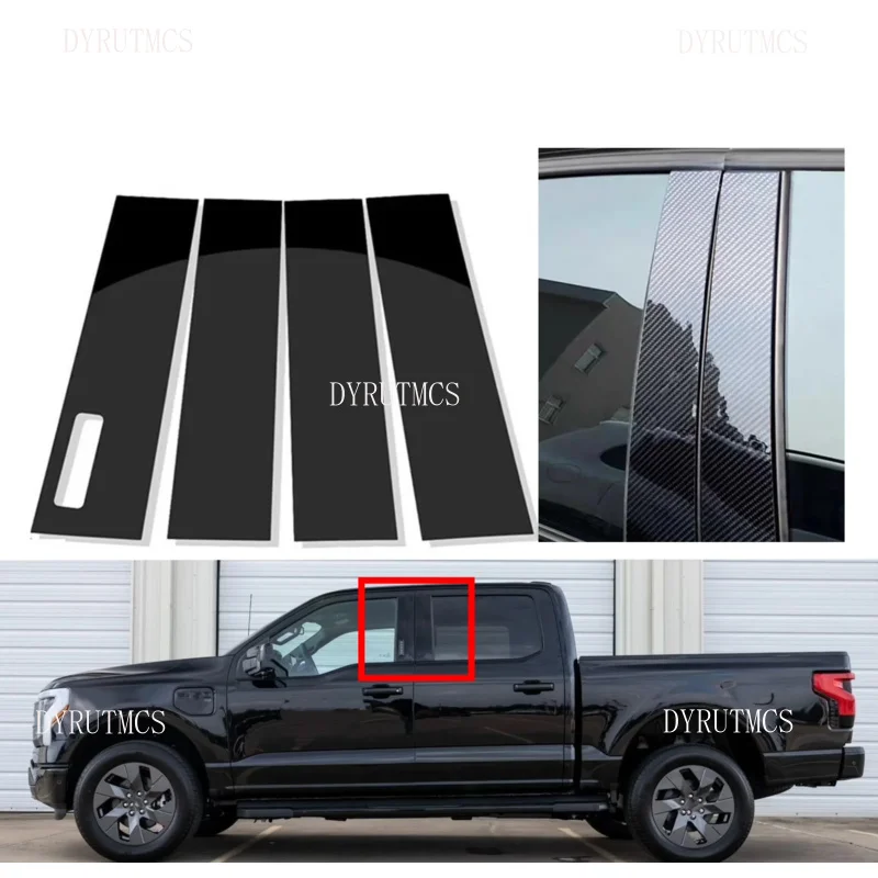 

4PCS Glossy Black Pillar Post Silver Carbon Fit For Ford F-150 2015-2021 2020 2019 Door Moulding Sticker Cover Window Trim