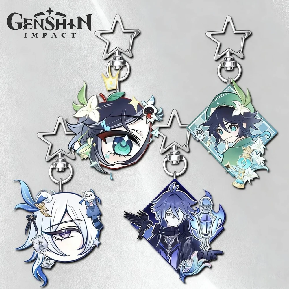 

Game Genshin Impact Venti Flins Neuvillette Cosplay Key Chain Acrylic Keychain Backpack Decoration Metal Star Keyring Party Prop