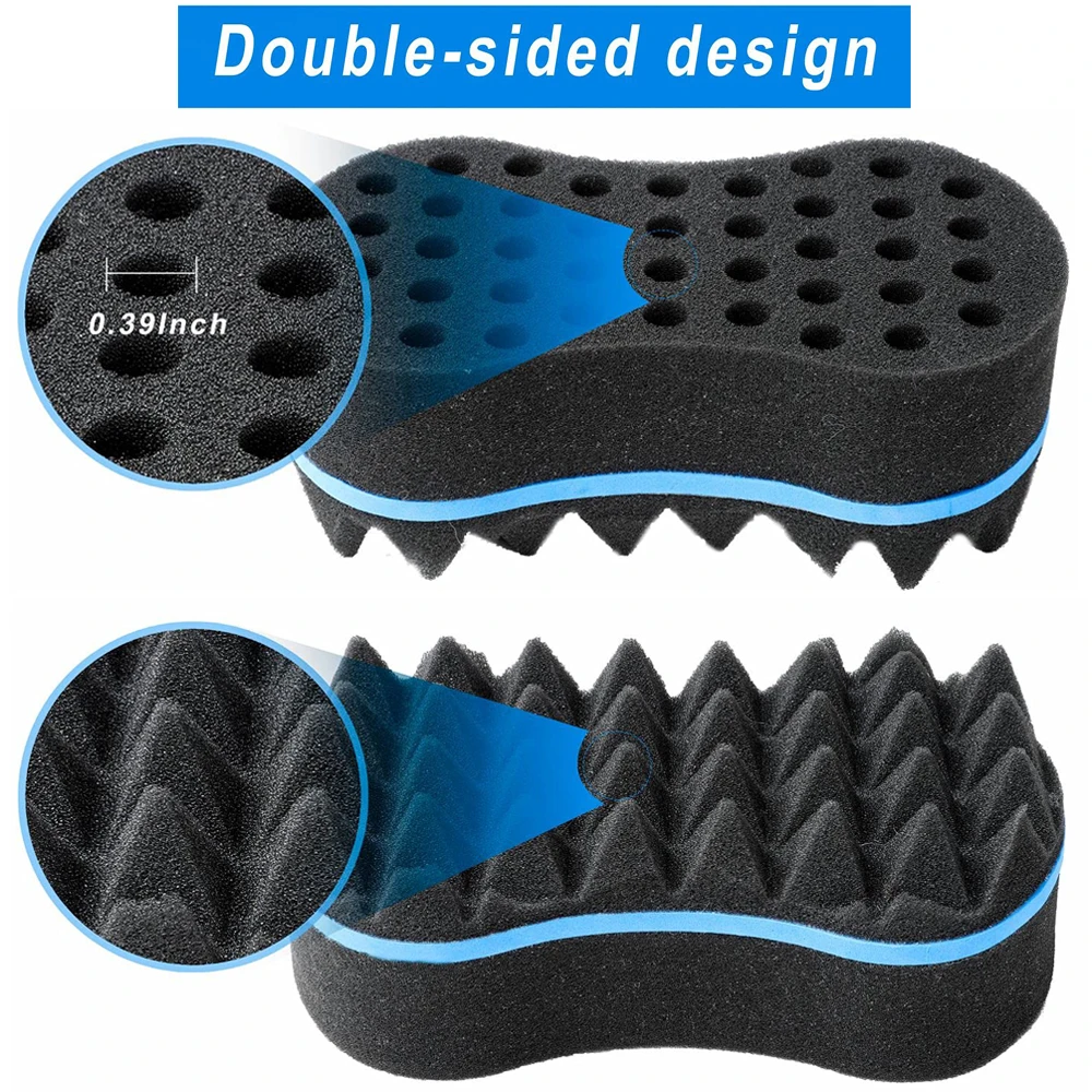 مجموعة إسفنجة شعر سحرية مكونة من 3 قطع/مجموعة، فرشاة إسفنجية بفتحات كبيرة للشعر، قفاز إسفنجي لتجعيد الشعر للرجال والنساء مع أفرو معدني #2