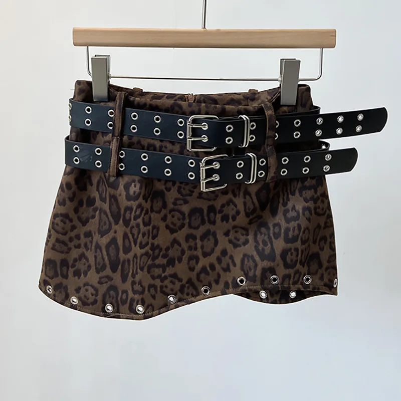 Spring 2025 New Fleece Printted Double Belt Decoration Black Skirt Women Heavy Industry Sweet Cool Girls Versatile Short Skirt