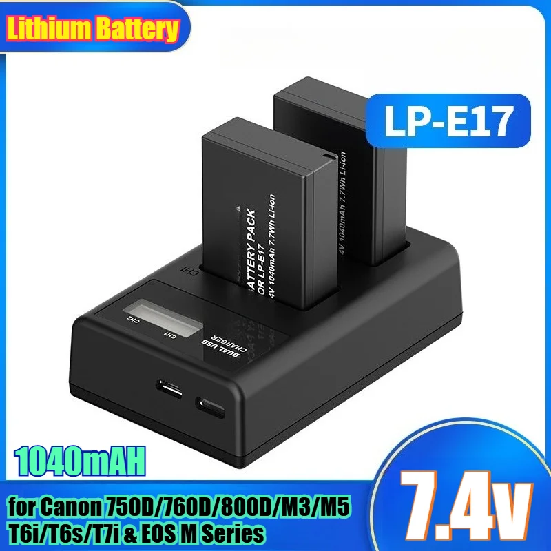 1040mAh LP-E17 Lithium Battery Replacement for Canon 750D/760D/800D/M3/M5T6i/T6s/T7i & EOS Series High Capacity Li-ion Battery