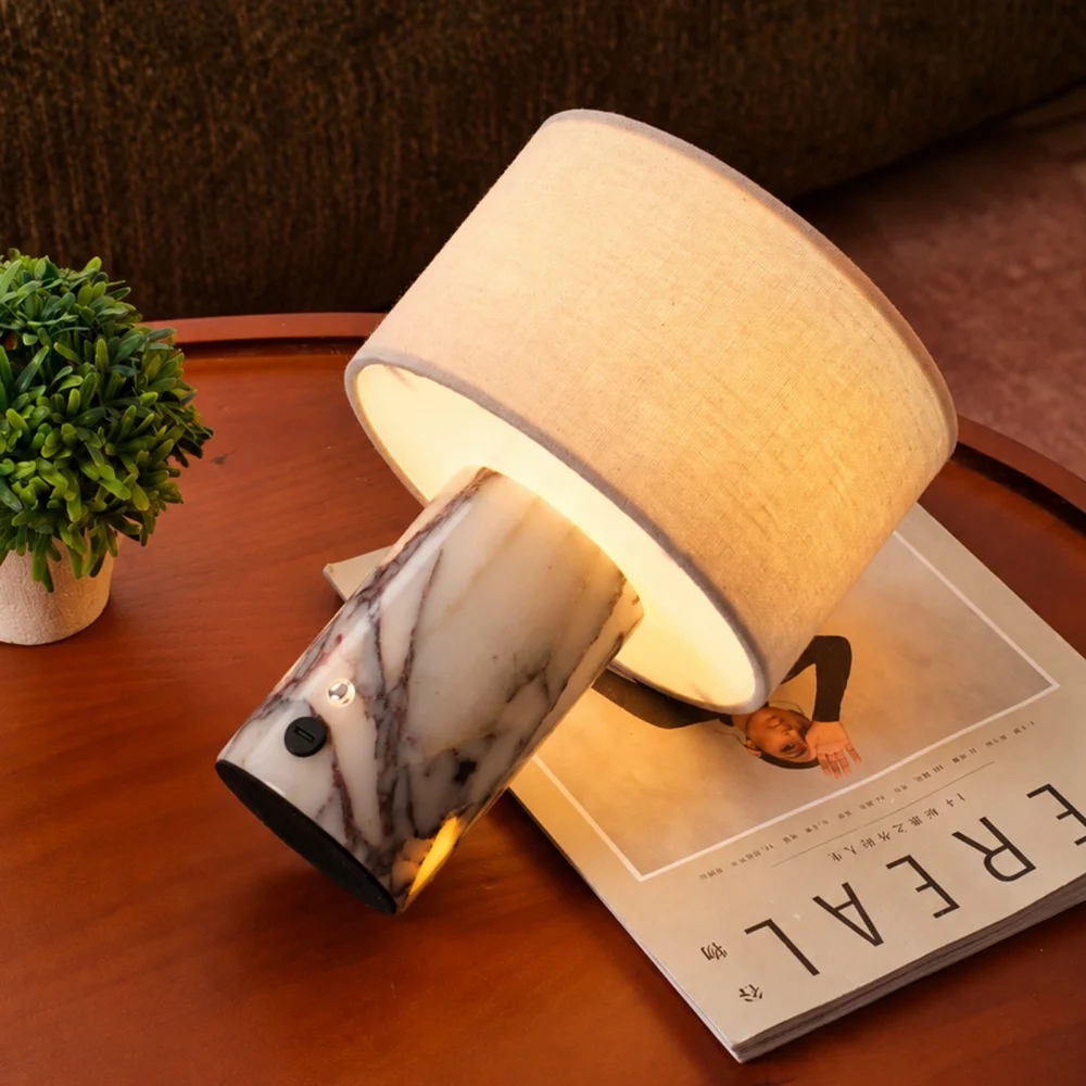 Natural Marble Desk Lamp Minimalist Design Touch Rechargeable Table Lamp Bedroom Study Hotel Bar Dining Table Desk Decor Light