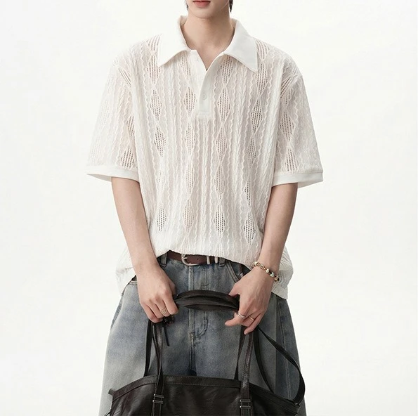 2026 Summer New Men's Refreshing and Comfortable Retro Rhombus Short Sleeve T-Shirt High Street Vibe Style