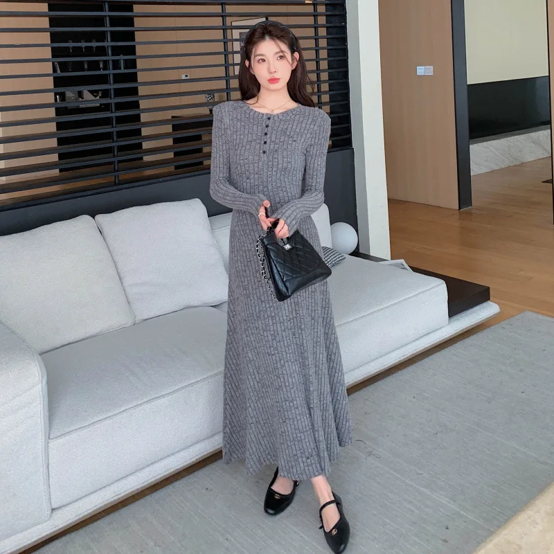 Платье для беременных, осеннее эластичное трикотажное платье трапециевидной формы в рубчик, привлекательное платье для беременных с длинными рукавами, модное