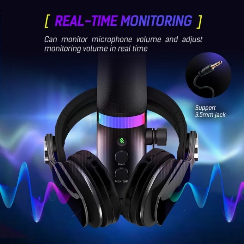 RGB Gaming Microphone Dynamic USB/XLR Noise Canceling Dual Mode Microphone and Base Podcast Microphone Easy Install