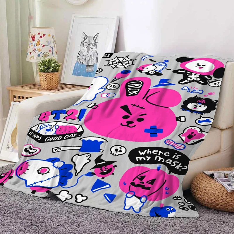 Bt21 Portable Thin Blanket Nap Blanket Lightweight Flannel Throw for Sofa,bed,travel,camping,livingroom,office,couch,and Chair