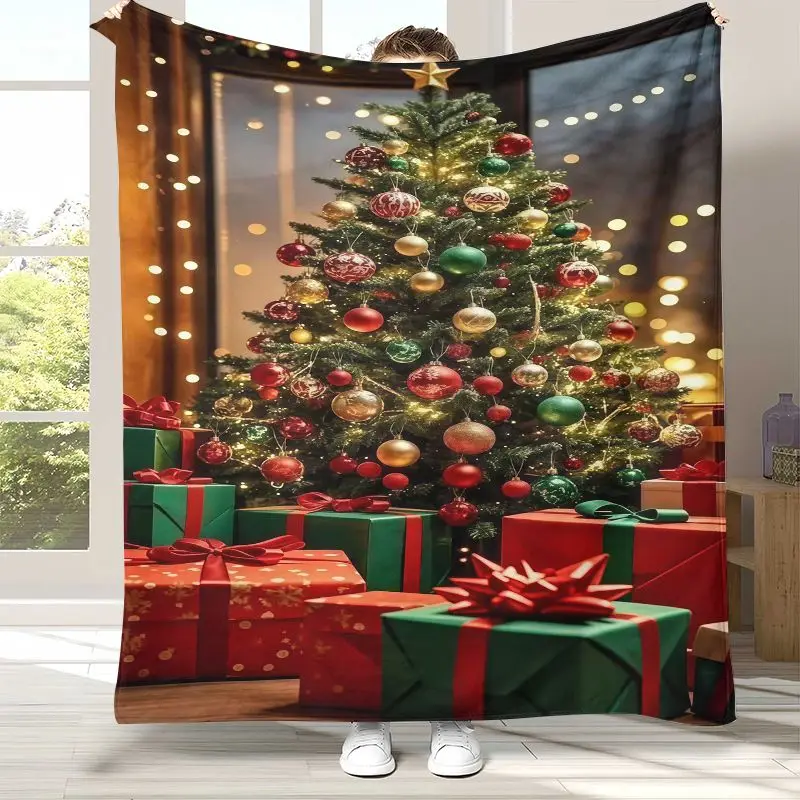Merry Christmas Tree Santa Claus Fairy Tale Kid Gift Soft Flannel Throw Blanket,Cozy Blanket for Bed,Sofa,Living Room,Home Decor