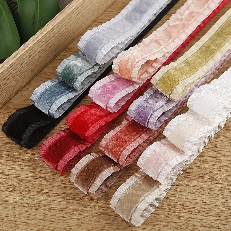 Wavy Ruffle Lace Velvet Ribbon Wrinkles Grosgrain Edges 50Yards Diy Hair Bow-knot Gift Bouquet Packaing Material Clothes Sewing