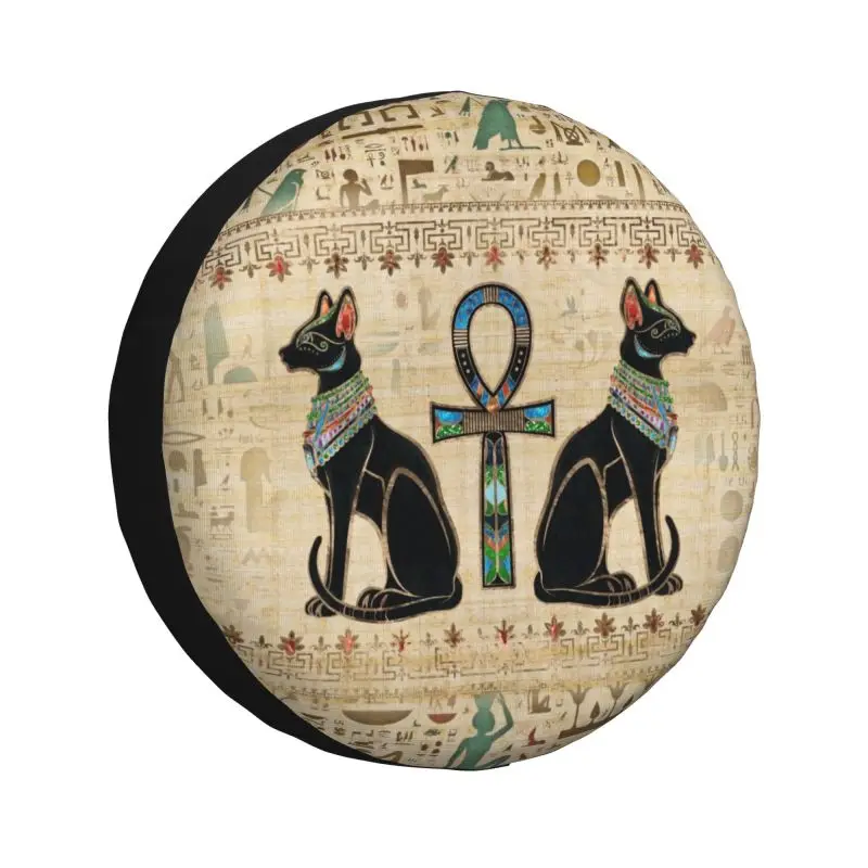 Custom Egyptian Cats And Ankh Cross Spare Wheel Cover for Jeep Mitsubishi Pajero 4x4 RV Ancient Egypt Tire Protector 14