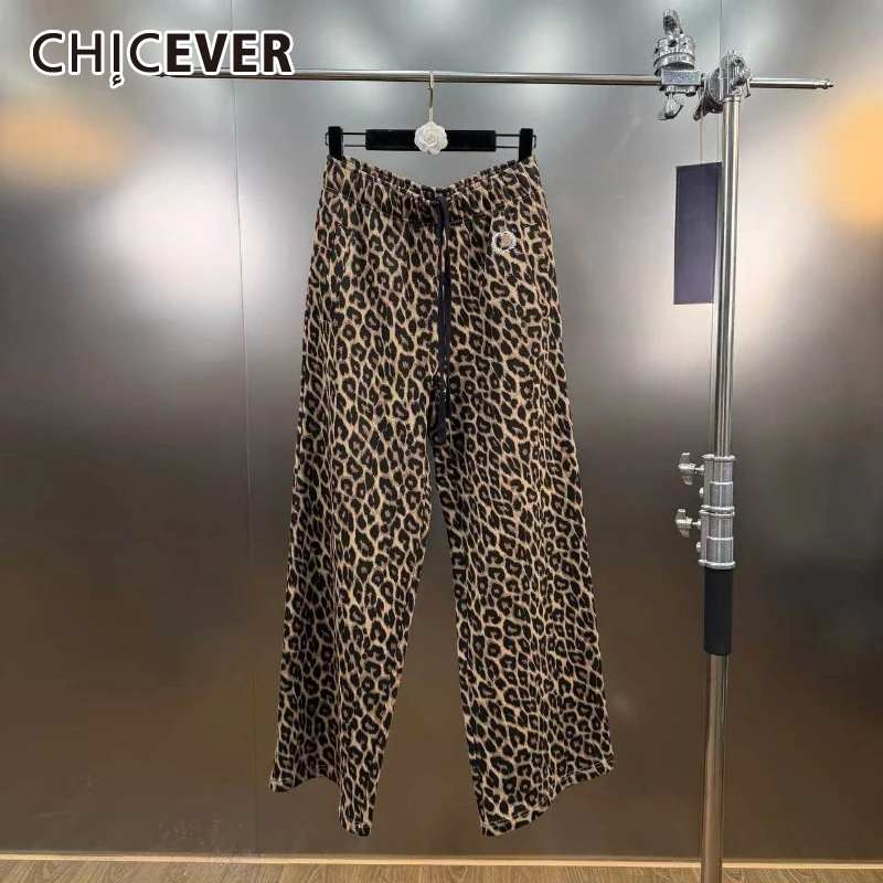 

CHICEVER шикарные брюки с леопардовым принтом на шнуровке, женские свободные брюки с высокой талией в американском стиле ретро, женские широкие брюки, осенняя новая мода