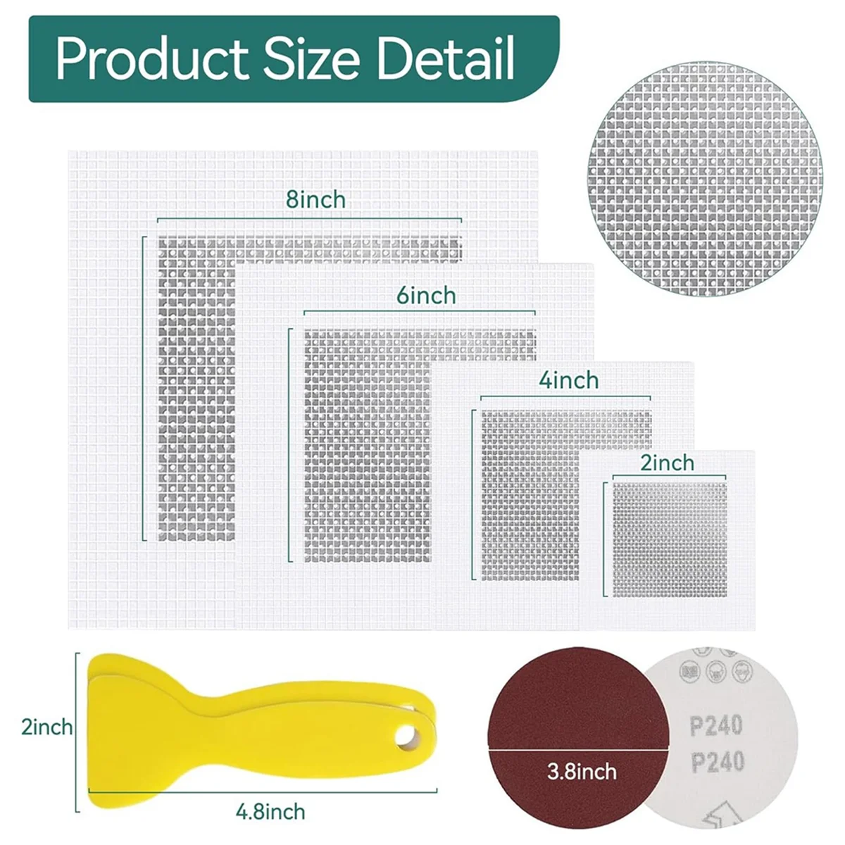 18PCS Aluminum Fiber Mesh Spackle Wall Repair Patch Kit In 2/4/6/8-Inch Sizes For Wall Fixing